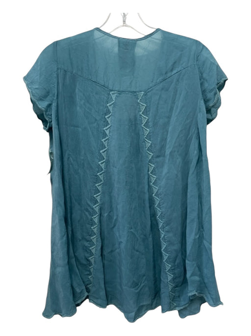 Johnny Was Size XS Seafoam Blue Rayon Embroidered Scoop Neck Cap Sleeve Top Seafoam Blue / XS