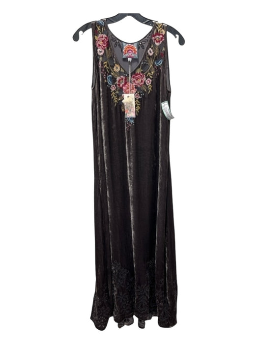 Johnny Was Size XS Gray & multi Rayon Blend Velvet Floral Embroidered Dress Gray & multi / XS