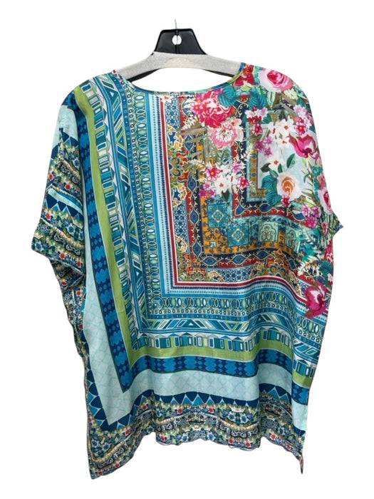 Johnny Was Size XS Blue Print Silk Floral Short Sleeve Top Blue Print / XS