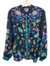 Johnny Was Size XS navy blue & multi Silk & Linen Long Sleeve Floral Top navy blue & multi / XS