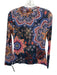 Johnny Was Size PS navy blue & multi Polyester Long Sleeve Sheer Top navy blue & multi / PS