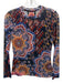 Johnny Was Size PS navy blue & multi Polyester Long Sleeve Sheer Top navy blue & multi / PS