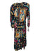 Johnny Was Size XS Navy & Multi Silk Long Sleeve Floral Midi Pleats Dress Navy & Multi / XS
