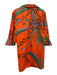 House of MBR Size 0 Orange, Green & Pink Cotton Blend Long Sleeve Pocketed Dress Orange, Green & Pink / 0