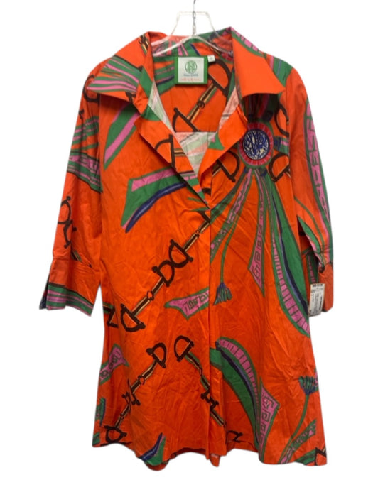 House of MBR Size 0 Orange, Green & Pink Cotton Blend Long Sleeve Pocketed Dress Orange, Green & Pink / 0