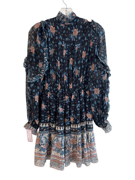 Ulla Johnson Size 2 Blue & Multi Silk Blend V Neck Floral Sheer Dress Blue & Multi / 2