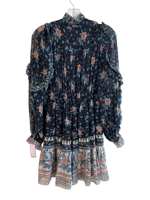 Ulla Johnson Size 2 Blue & Multi Silk Blend V Neck Floral Sheer Dress Blue & Multi / 2