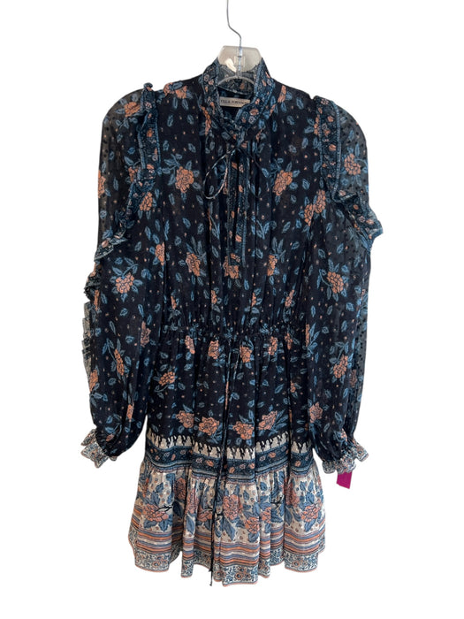 Ulla Johnson Size 2 Blue & Multi Silk Blend V Neck Floral Sheer Dress Blue & Multi / 2