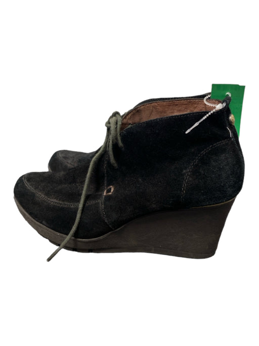 Donald J Pliner Shoe Size 5.5 Black Suede Almond Toe Ankle Lace Up Wedges Black / 5.5