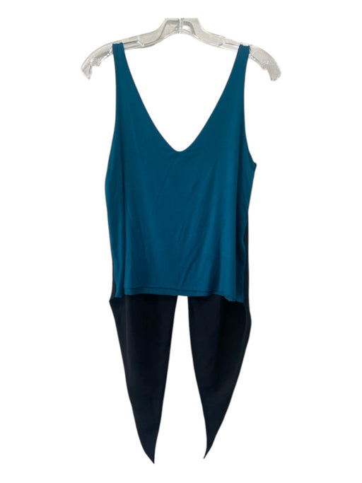 Bill Hallman Size S Black & Teal Sleeveless High Low Color & Fabric Block Top Black & Teal / S