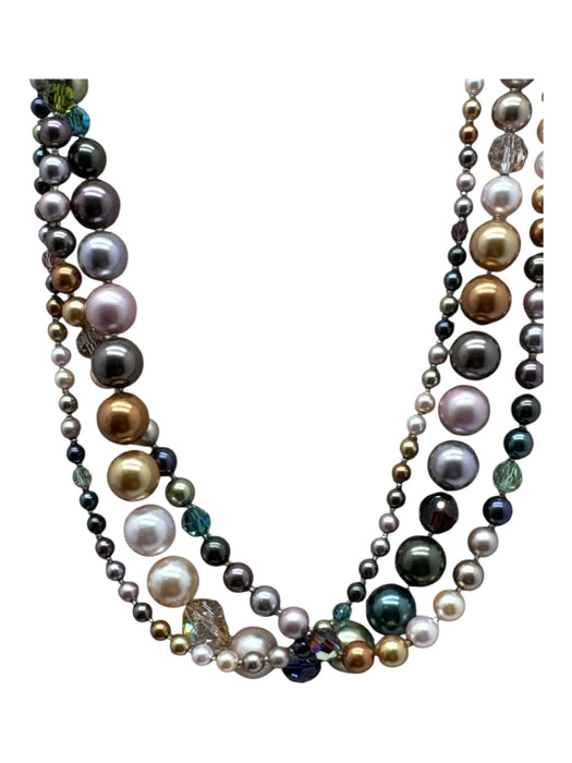 Holly Yashi Blue, Green, Pink, Purple Pearl Beaded Three Strand Necklace Blue, Green, Pink, Purple