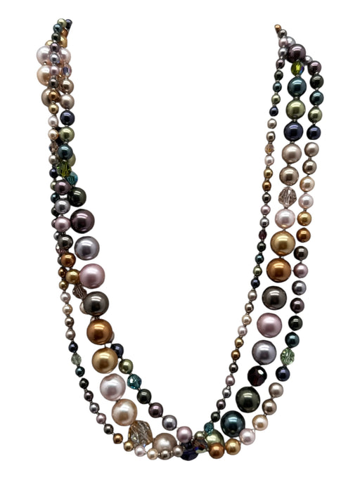 Holly Yashi Blue, Green, Pink, Purple Pearl Beaded Three Strand Necklace Blue, Green, Pink, Purple
