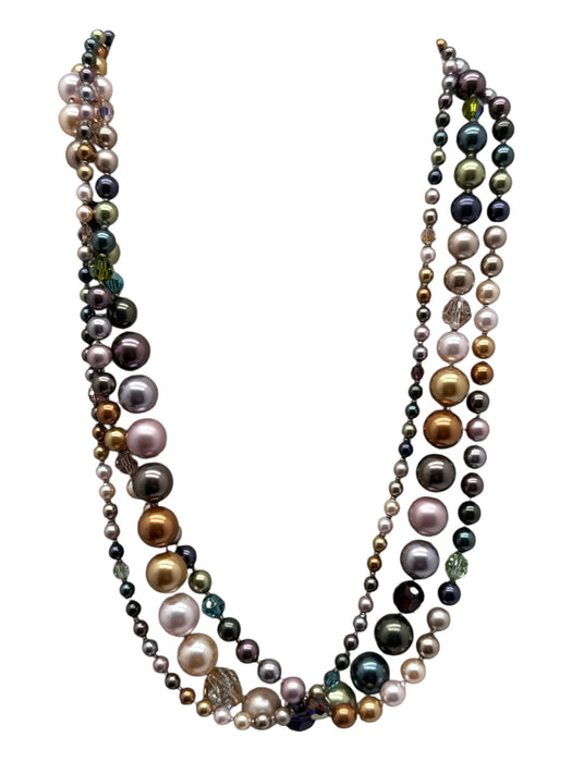 Holly Yashi Blue, Green, Pink, Purple Pearl Beaded Three Strand Necklace Blue, Green, Pink, Purple