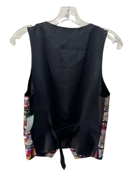 Nicole Miller Size M Red, Black & Multi Silk Print Block Button Up Vest Vest Red, Black & Multi / M