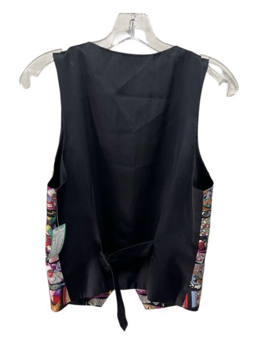 Nicole Miller Size M Red, Black & Multi Silk Print Block Button Up Vest Vest Red, Black & Multi / M