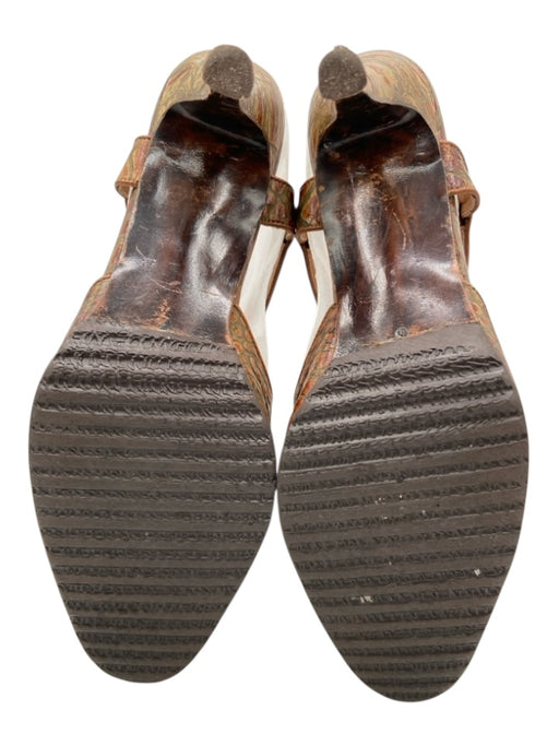 Clarita Handmade Shoe Size 8 Brown & Green Leather Croc Slingback T Strap Pumps Brown & Green / 8