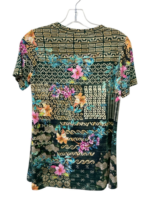 Johnny Was Size XXS Green & Multi Viscose Short Sleeve All Over Print Top Green & Multi / XXS
