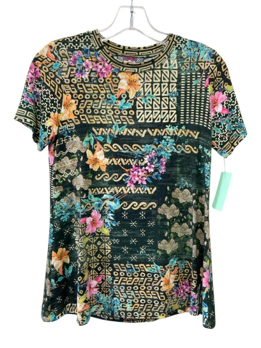 Johnny Was Size XXS Green & Multi Viscose Short Sleeve All Over Print Top Green & Multi / XXS