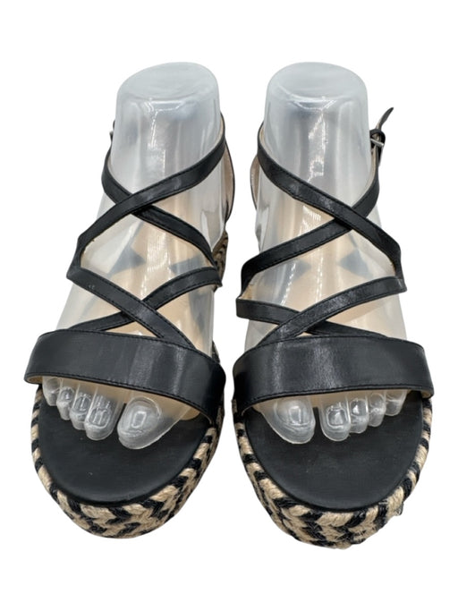 Adrienne Vittadini Shoe Size 7.5 Black & Beige Leather Espadrille Sandals Black & Beige / 7.5