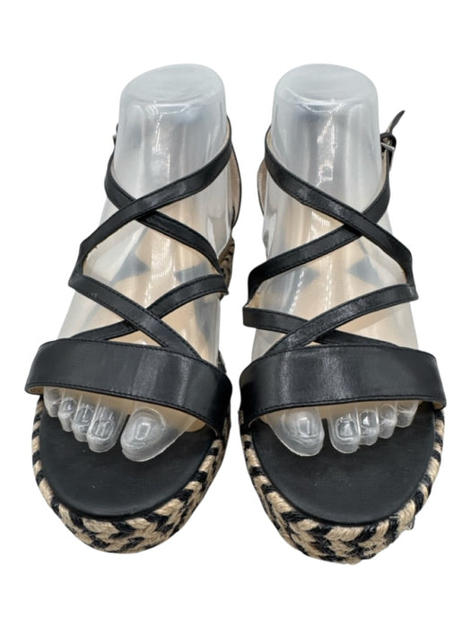 Adrienne Vittadini Shoe Size 7.5 Black & Beige Leather Espadrille Sandals Black & Beige / 7.5