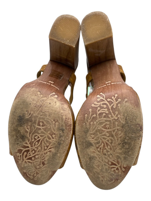 Unity In Diversity Shoe Size 39 Yellow & Brown Leather & Cork Wood Pumps Yellow & Brown / 39