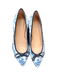 Margaux Shoe Size 37.5 White & Blue Sateen Botanical Bow Pointed Toe Flats White & Blue / 37.5