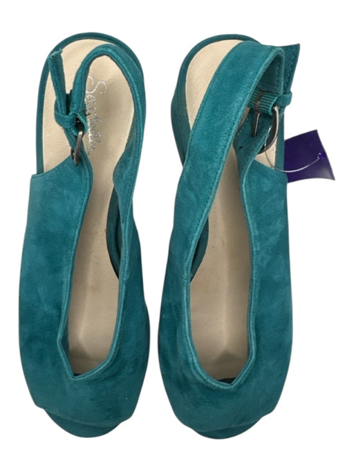 Seychelles Shoe Size 10 Teal Suede open toe Slingback Block Heel Shoes Teal / 10