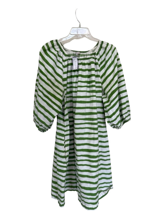 Frances Valentine Size L Green & White Cotton Short Balloon Sleeve Striped Dress Green & White / L