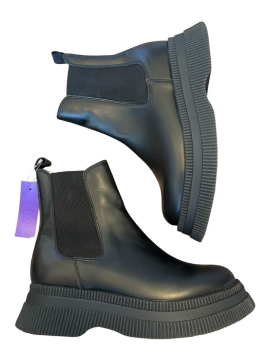 Ganni Shoe Size 41 Black Leather Platform Lug Boots Black / 41