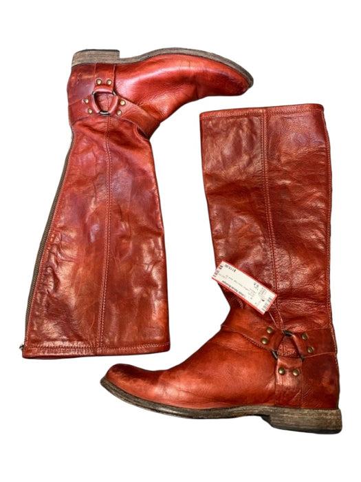 Frye Shoe Size 9.5 Red Leather Knee High Back Zip Boots Red / 9.5