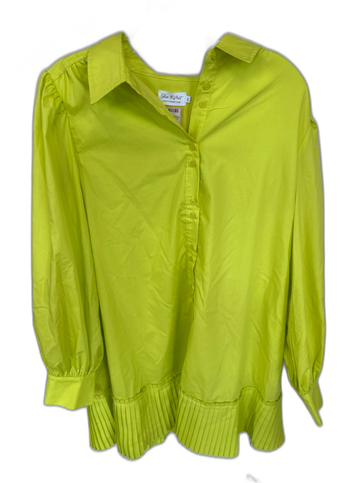 Mint Size L Chartreuse Polyester Blend Long Sleeve Collar Buttons Pleated Dress Chartreuse / L