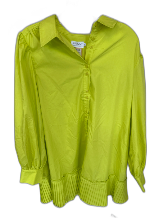 Mint Size L Chartreuse Polyester Blend Long Sleeve Collar Buttons Pleated Dress Chartreuse / L