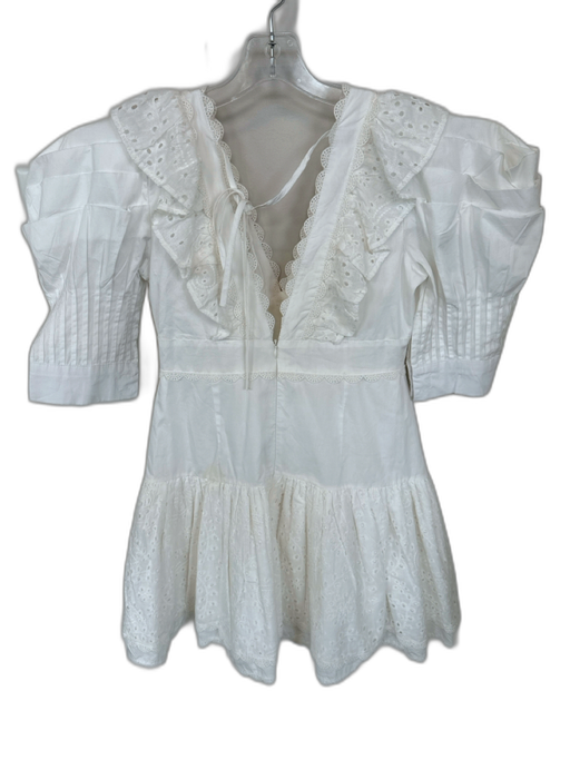 Fancy D Size Est M White Cotton 3/4 Sleeve Lace Detail Back Zip Dress White / Est M