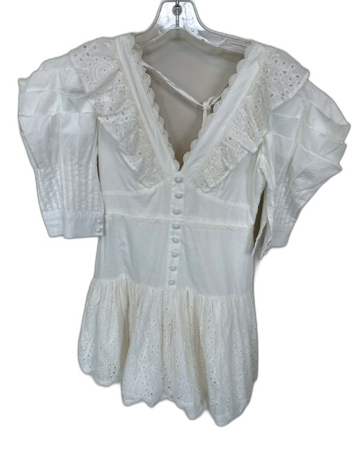 Fancy D Size Est M White Cotton 3/4 Sleeve Lace Detail Back Zip Dress White / Est M