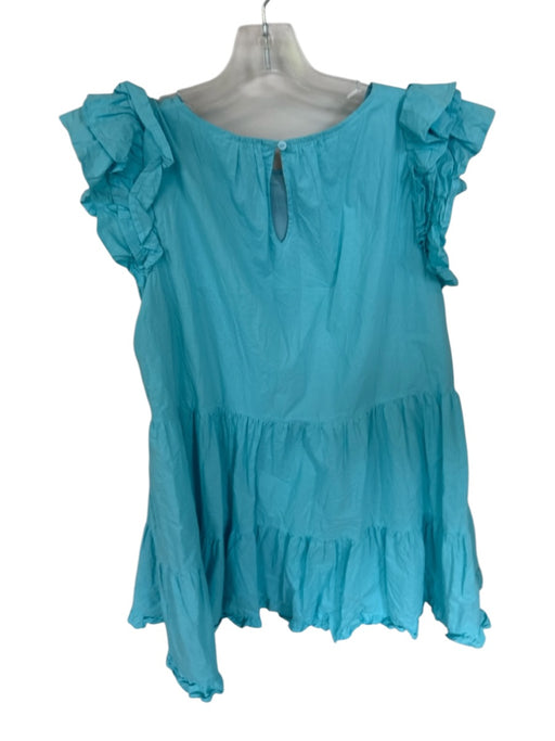 &merci Size L Sky Blue Cotton & Polyester Flutter Cap sleeve Ruffle Mini Dress Sky Blue / L