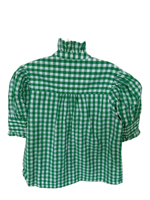 Navy Bleu Size L Green & White Cotton Gingham High Neck Ruffle Top Green & White / L