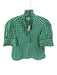 Navy Bleu Size L Green & White Cotton Gingham High Neck Ruffle Top Green & White / L