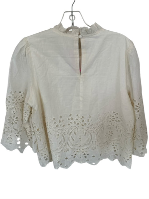 TCEC Size L Ivory Cotton & Rayon Eyelet Long Sleeve Key hole Top Ivory / L