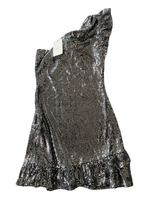 Entro Size S Black & Silver Nylon Blend One Shoulder Metallic Ruffles Dress Black & Silver / S