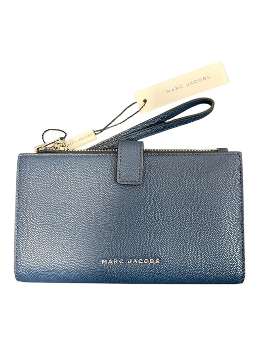 Marc Jacobs Ocean Blue Leather Silver Hardware Snap Closure Zip Pocket Wallets Ocean Blue