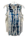 Go > Go Silk Size S White & Blue Silk 3/4 zip V Neck Sleeveless Tie Dye Top White & Blue / S