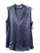 Go > Go Silk Size S Blue Silk V Neck Ribbed Hem Sleeveless Raw Hem Top Blue / S