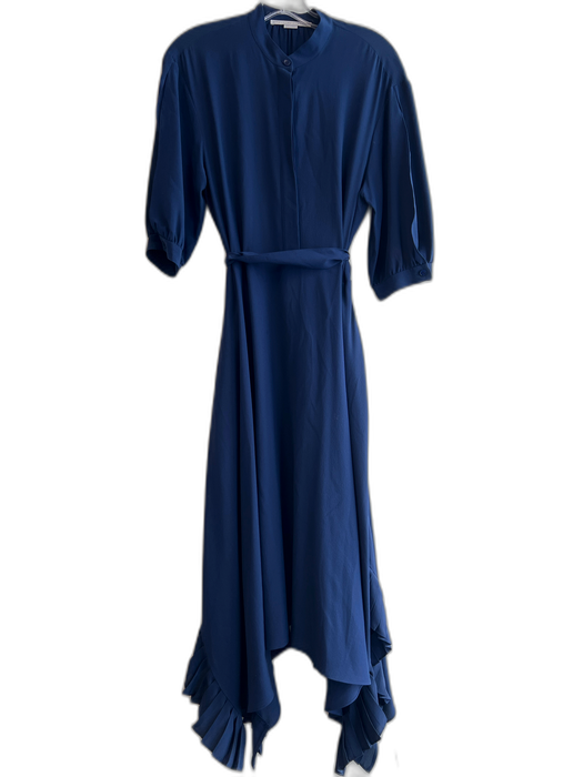 Stella McCartney Size 38 Navy Blue 100% Silk Mandarin Collar Solid Midi Dress Navy Blue / 38