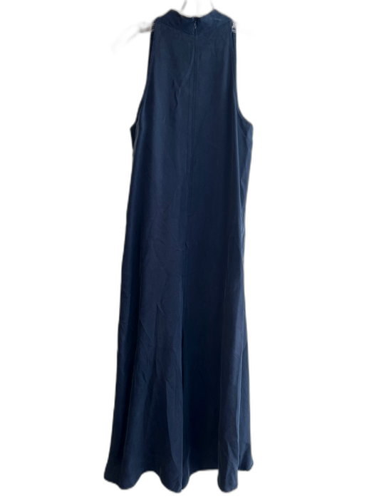 Lola & Sophie Size S Navy 100% Cupro High Low High Neck Sleeveless Midi Dress Navy / S