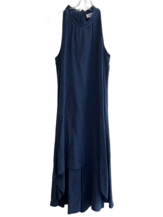 Lola & Sophie Size S Navy 100% Cupro High Low High Neck Sleeveless Midi Dress Navy / S