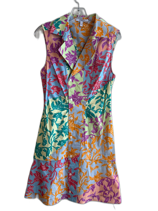 Derek Lam 10 Crosby Size 6 Multi Cotton & Spandex Tiered Notch Collar Mini Dress Multi / 6