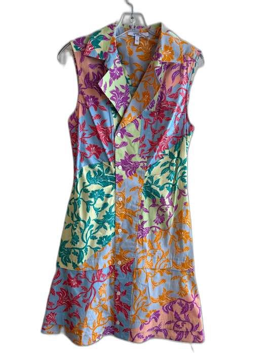 Derek Lam 10 Crosby Size 6 Multi Cotton & Spandex Tiered Notch Collar Mini Dress Multi / 6