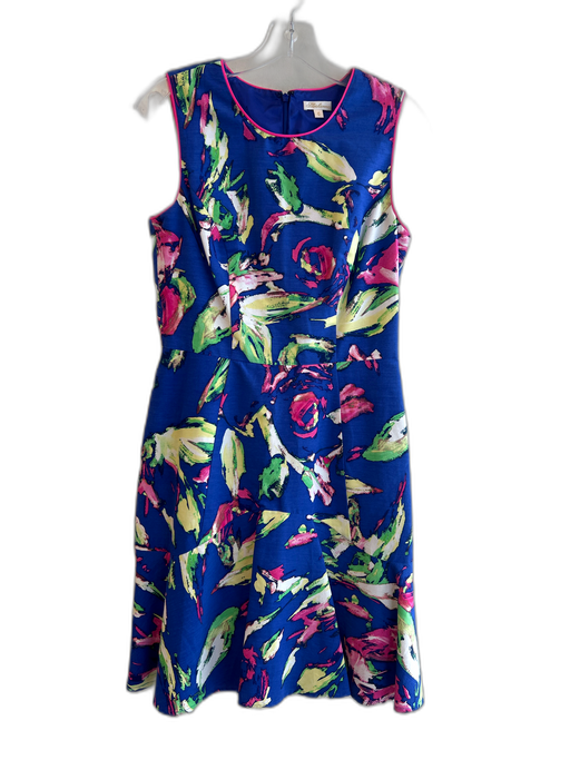 Shoshanna Size 6 Blue & Multi Cotton & Suede Lined Abstract Sleeveless Dress Blue & Multi / 6