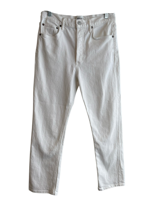 Agolde Size 28 White Cotton Blend 5 Pocket Button Fly Mid Rise Straight Jeans White / 28