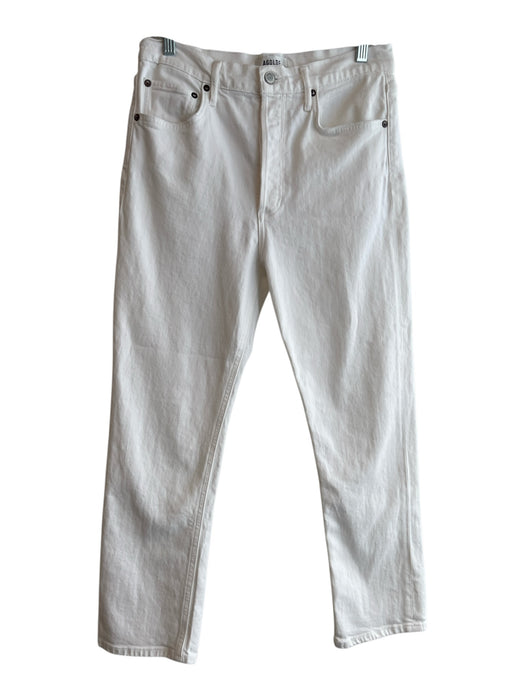 Agolde Size 28 White Cotton Blend 5 Pocket Button Fly Mid Rise Straight Jeans White / 28